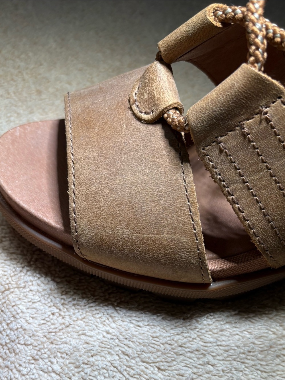 Women’s Sorel Tan Strappy Wedge Sandals with Lace-Up Detail - Picture 4 of 6